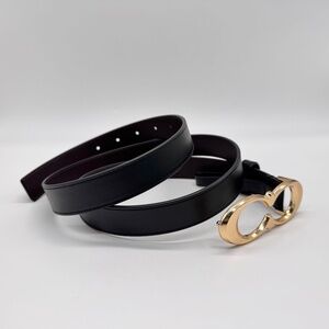 Coach Black Leather Signature Buckle Belt Gold Hardware XL 44